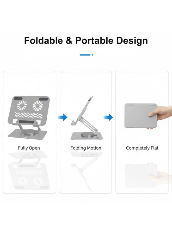 طلال حامل طاولة للكمبيوتر المحمول - هيكل معدني، قابل للدوران 360 درجة وتعديل الزاوية، قاعدة سيليكون مانعة للانزلاق، حامل مكتب قابل للطي والحمل لأجهزة الكمبيوتر المحمولة/الأجهزة اللوحية - Image 4