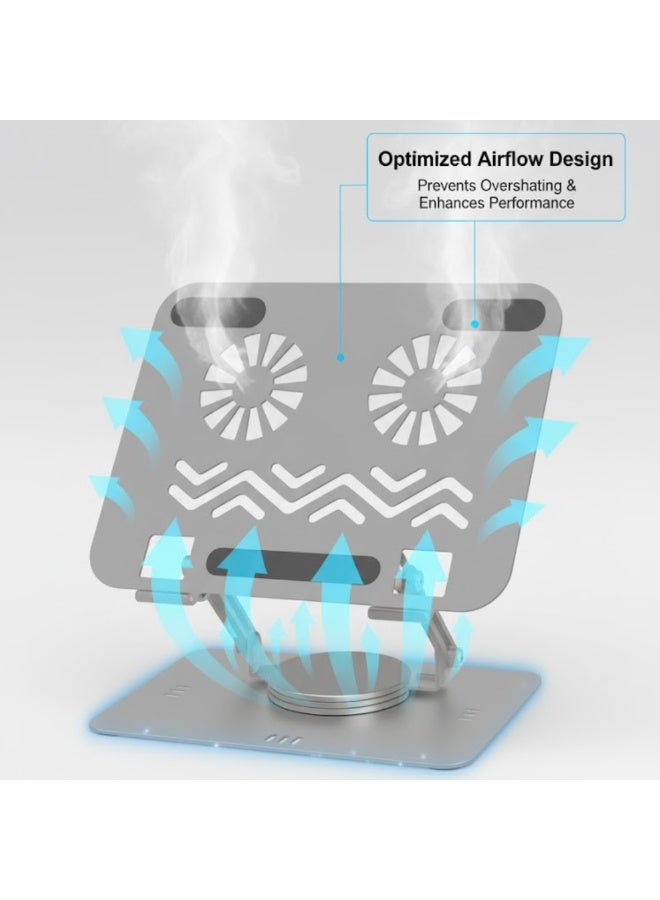 طلال حامل طاولة للكمبيوتر المحمول - هيكل معدني، قابل للدوران 360 درجة وتعديل الزاوية، قاعدة سيليكون مانعة للانزلاق، حامل مكتب قابل للطي والحمل لأجهزة الكمبيوتر المحمولة/الأجهزة اللوحية - Image 5