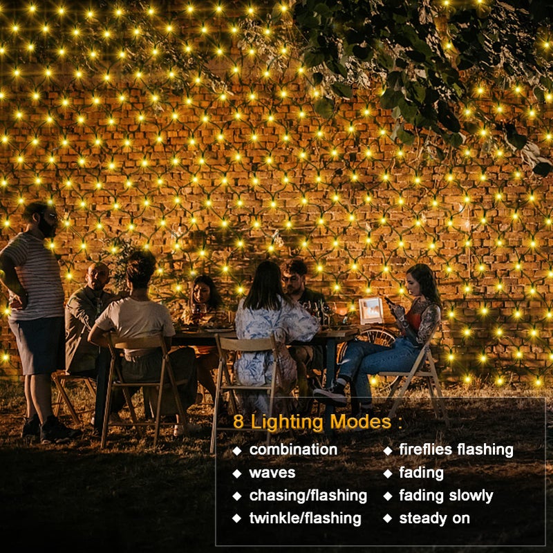 echosari Solar Powered Net Lights 200 LED 9.8Ft x 6.6Ft Bush Light Dark Green Wire Auto On/Off 8 Modes Outdoor Mesh Lights for Bushes Shrubs Lawn Decor(Warm White) - Image 5