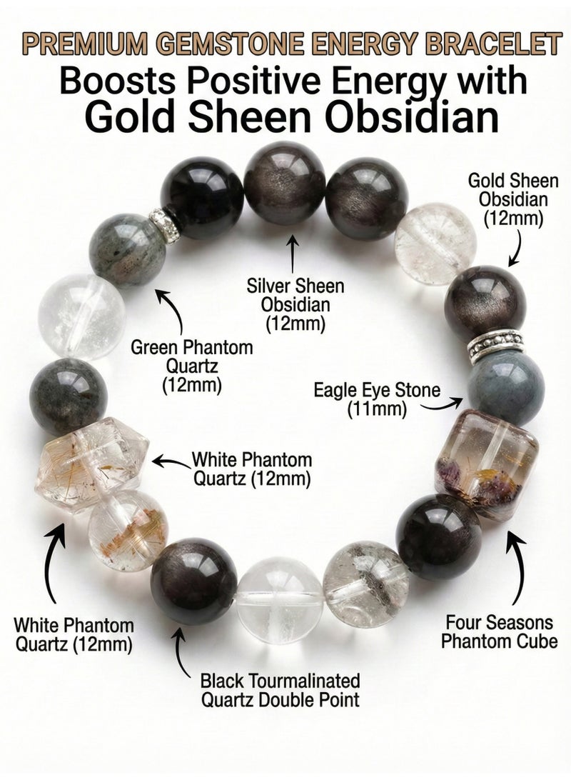 سوار من الكريستال الطبيعي - يساعد على تعزيز الحظ والثروة - سوار رجالي، هدية مثالية للرجال، مقاس قابل للتعديل، مناسب للجميع. - Image 2