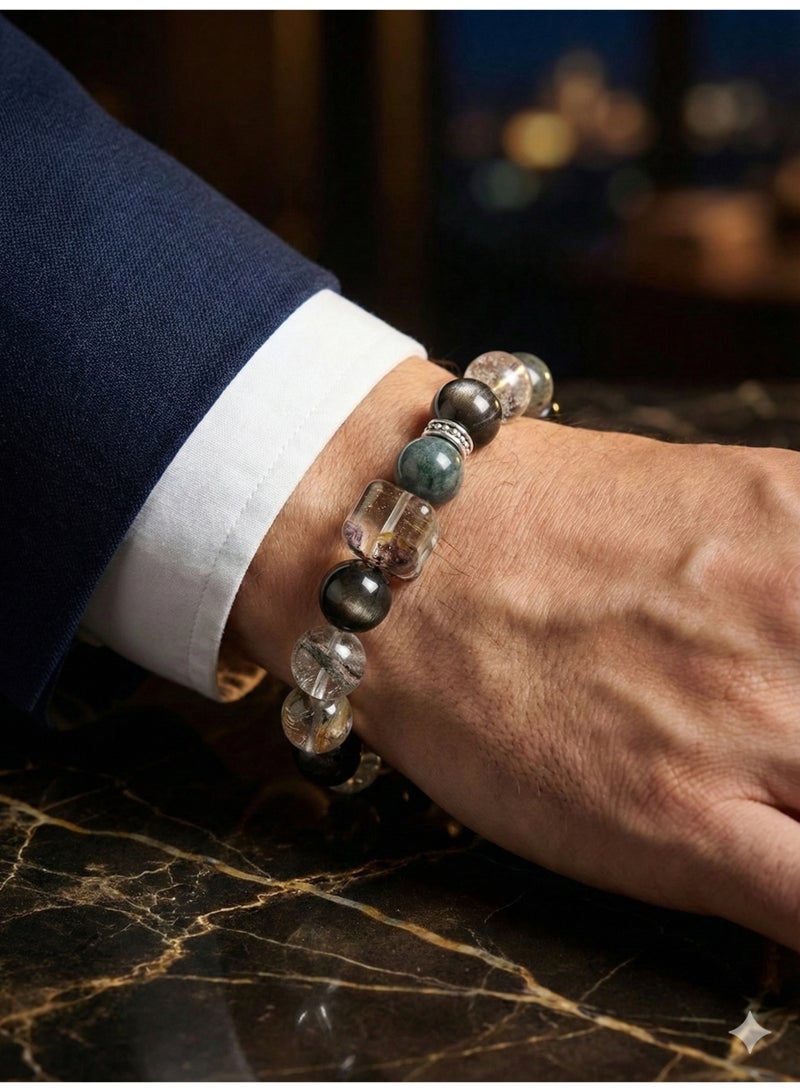 سوار من الكريستال الطبيعي - يساعد على تعزيز الحظ والثروة - سوار رجالي، هدية مثالية للرجال، مقاس قابل للتعديل، مناسب للجميع. - Image 1