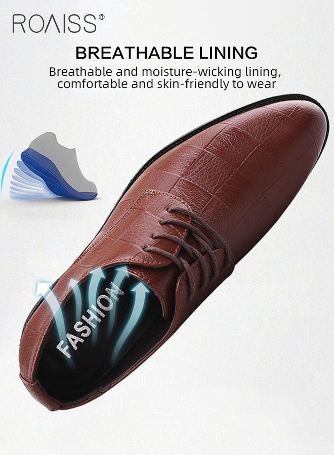 رويس أحذية جلدية رجالية مضادة للانزلاق، ناعمة ومريحة ومتينة، أحذية كلاسيكية كاجوال، أحذية رسمية للأعمال، أحذية زفاف برباط، أحذية منخفضة الارتفاع، أحذية مسطحة خفيفة الوزن، بنية اللون - Image 2
