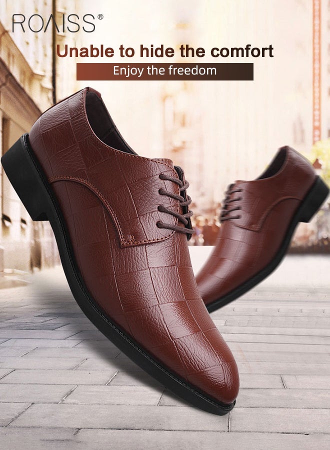 رويس أحذية جلدية رجالية مضادة للانزلاق، ناعمة ومريحة ومتينة، أحذية كلاسيكية كاجوال، أحذية رسمية للأعمال، أحذية زفاف برباط، أحذية منخفضة الارتفاع، أحذية مسطحة خفيفة الوزن، بنية اللون - Image 1