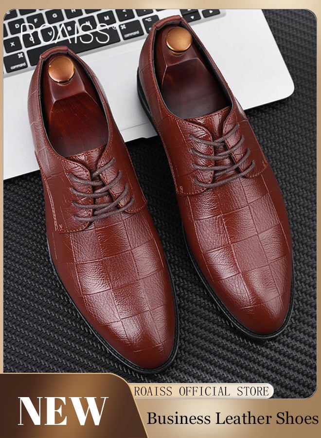 رويس أحذية جلدية رجالية مضادة للانزلاق، ناعمة ومريحة ومتينة، أحذية كلاسيكية كاجوال، أحذية رسمية للأعمال، أحذية زفاف برباط، أحذية منخفضة الارتفاع، أحذية مسطحة خفيفة الوزن، بنية اللون - Image 3