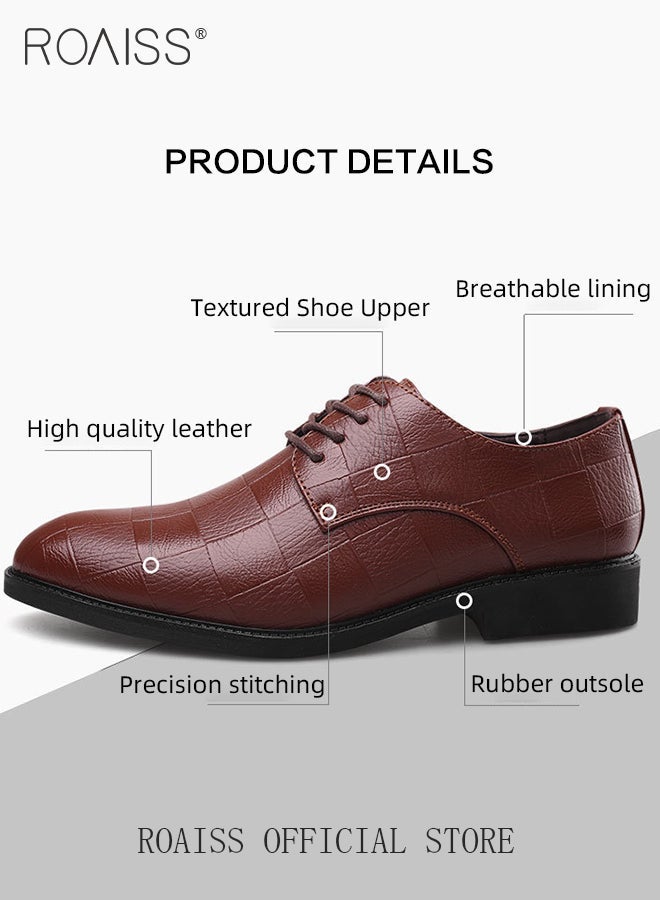 رويس أحذية جلدية رجالية مضادة للانزلاق، ناعمة ومريحة ومتينة، أحذية كلاسيكية كاجوال، أحذية رسمية للأعمال، أحذية زفاف برباط، أحذية منخفضة الارتفاع، أحذية مسطحة خفيفة الوزن، بنية اللون - Image 5