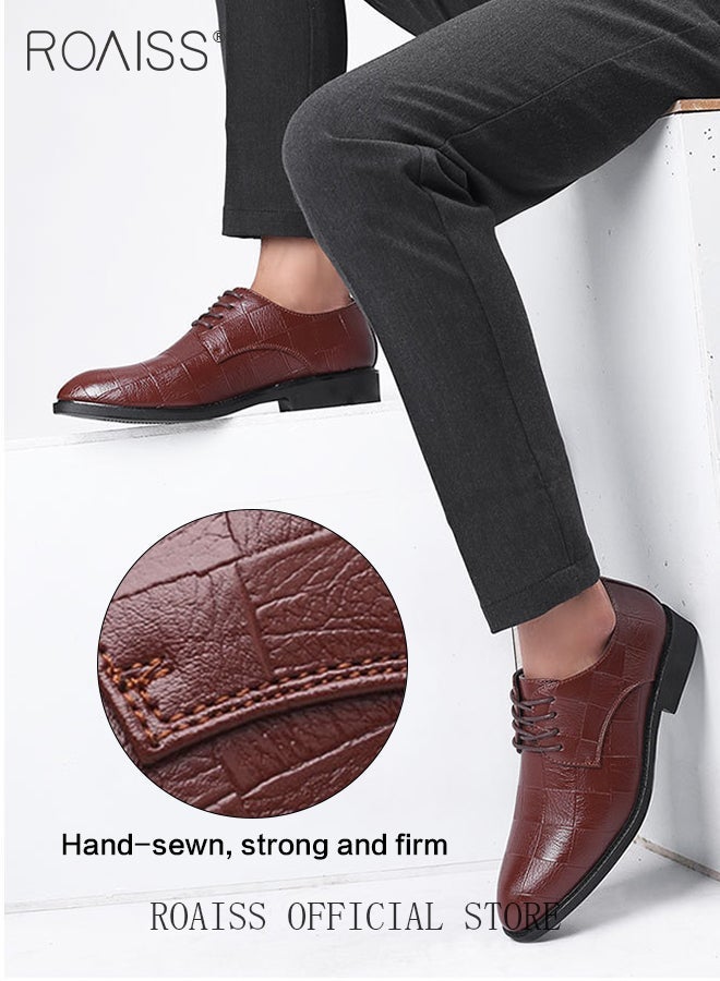 رويس أحذية جلدية رجالية مضادة للانزلاق، ناعمة ومريحة ومتينة، أحذية كلاسيكية كاجوال، أحذية رسمية للأعمال، أحذية زفاف برباط، أحذية منخفضة الارتفاع، أحذية مسطحة خفيفة الوزن، بنية اللون - Image 4
