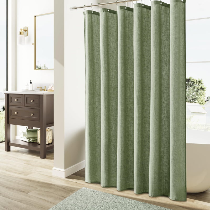 Naturoom Sage Green Shower Curtain, Neutral Linen Boho Farmhouse Rustic Vintage Country Spring Summer Themed Bath Decor Weighted Fabric Green Minimalist Cloth Shower Curtains for Bathroom, 72Wx72H - Image 2
