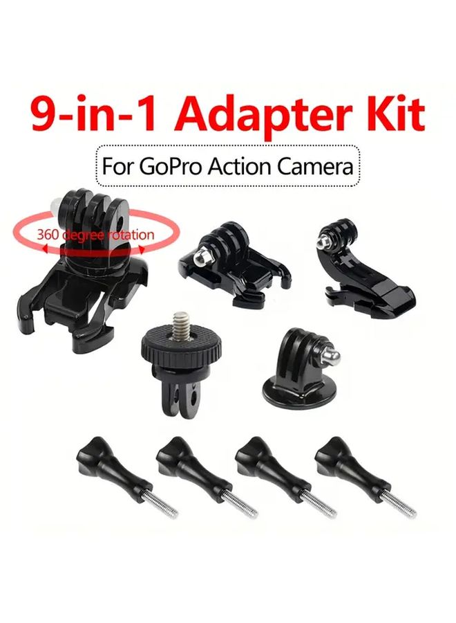 9 In 1 Action Camera Mount Tripod Adapter Accessory Kit With Base And Screws - Image 1