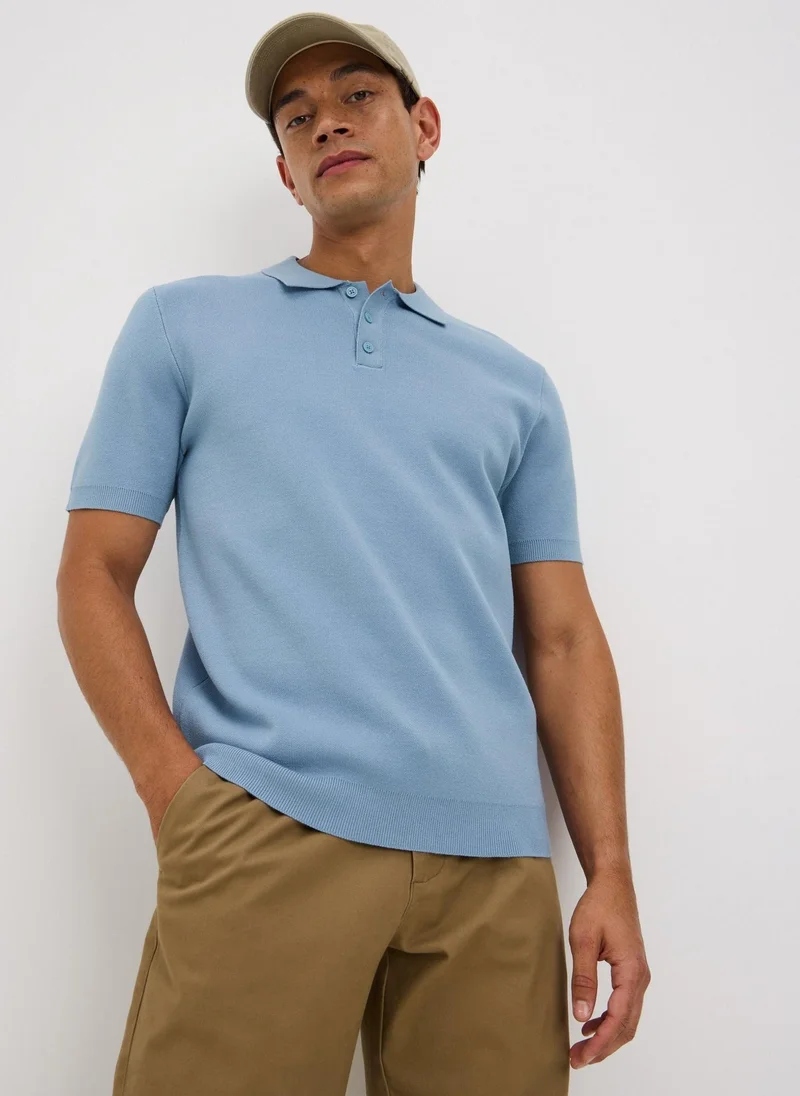 ماتلان Blue Knitted Polo Shirt