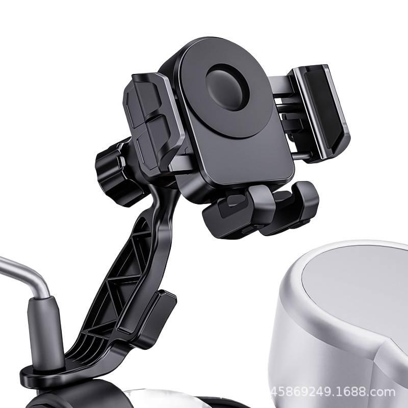AD Black Motorcycle & Bicycle Phone Holder with Secure Grip for Riding and Navigation and Rearview Mirror Mount for Fits Most Smartphones - Image 5