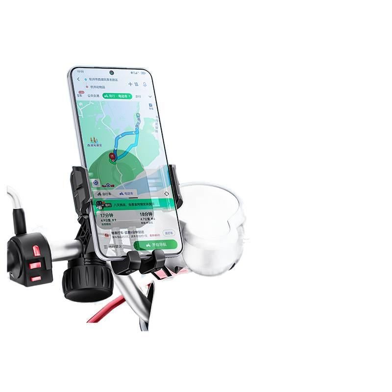 AD Black Motorcycle & Bicycle Phone Holder with Secure Grip for Riding and Navigation and Rearview Mirror Mount for Fits Most Smartphones - Image 2