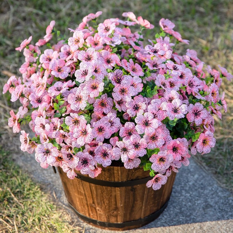 HyeFlora Artificial Flowers for Outdoor Indoor Garden Home Decoration, Faux Flower Daisy with Eucalyptus Leaves Fake Plants Greenery Boxwood Porch Patio, 12 Bundles (Pink) - Image 5
