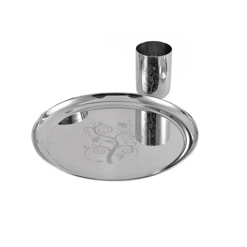 Kraft- follow your imagination Kraft Radiant Traditional Stainless Steel Dinner Set of 1 Thali 6 Pcs Premium Elegant Design Mirror Finish Food Grade Toxin Free 2 Year Warranty Silver - Image 3