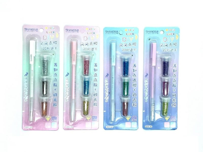 ArtBee Set of 4 Glue Pen with Glitter Powder 12 Color Glitter for Art and Craft