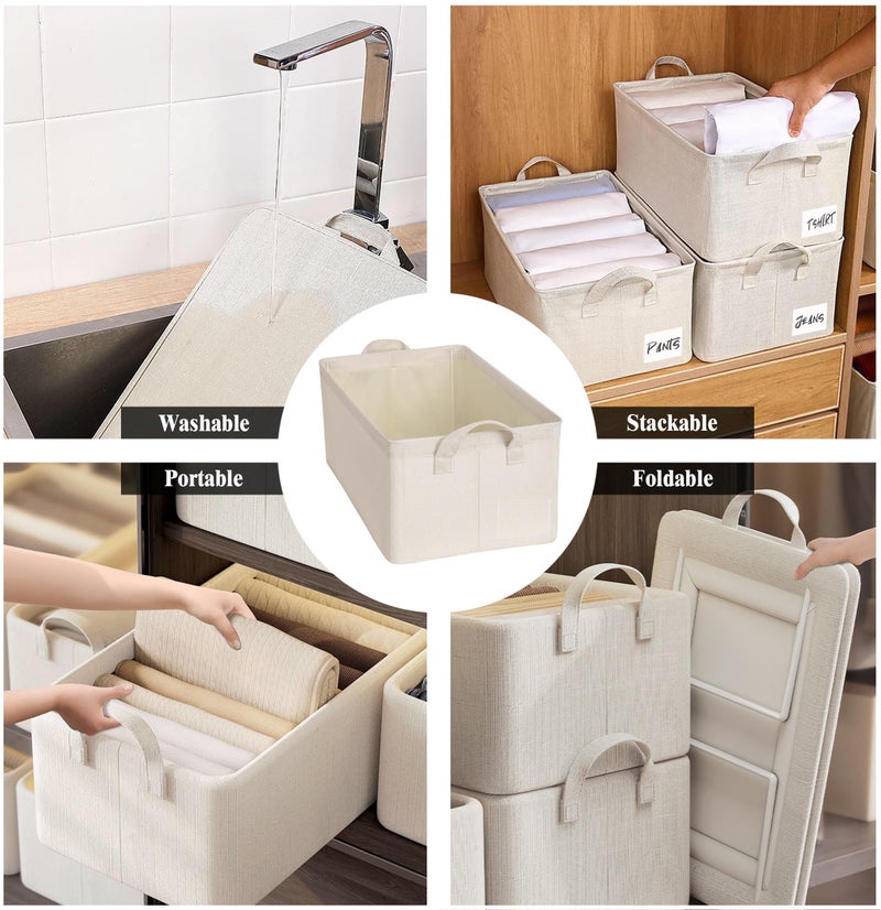 AARAINBOW 4 Pcs Closet Clothes Organizer with Handle, Fabric Storage Box with Steel Frame Stackable Shelf Storage Bins Foldable Fabric Storage Baskets for Organizing Sweater Pants, 23L (B 4 White) - Image 4