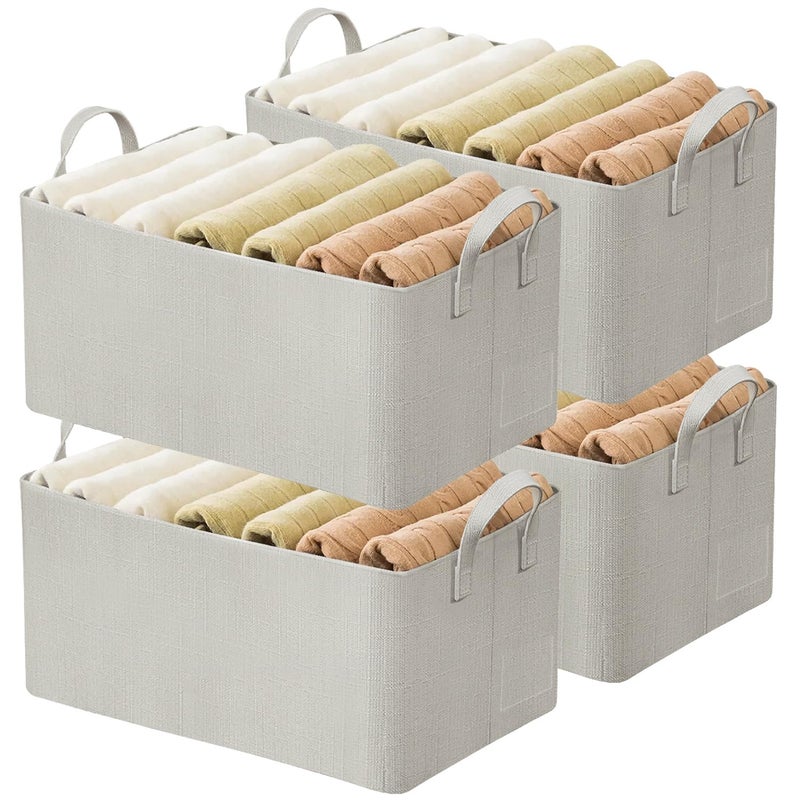 AARAINBOW 4 Pcs Closet Clothes Organizer with Handle, Fabric Storage Box with Steel Frame Stackable Shelf Storage Bins Foldable Fabric Storage Baskets for Organizing Sweater Pants, 23L (B 4 White) - Image 1