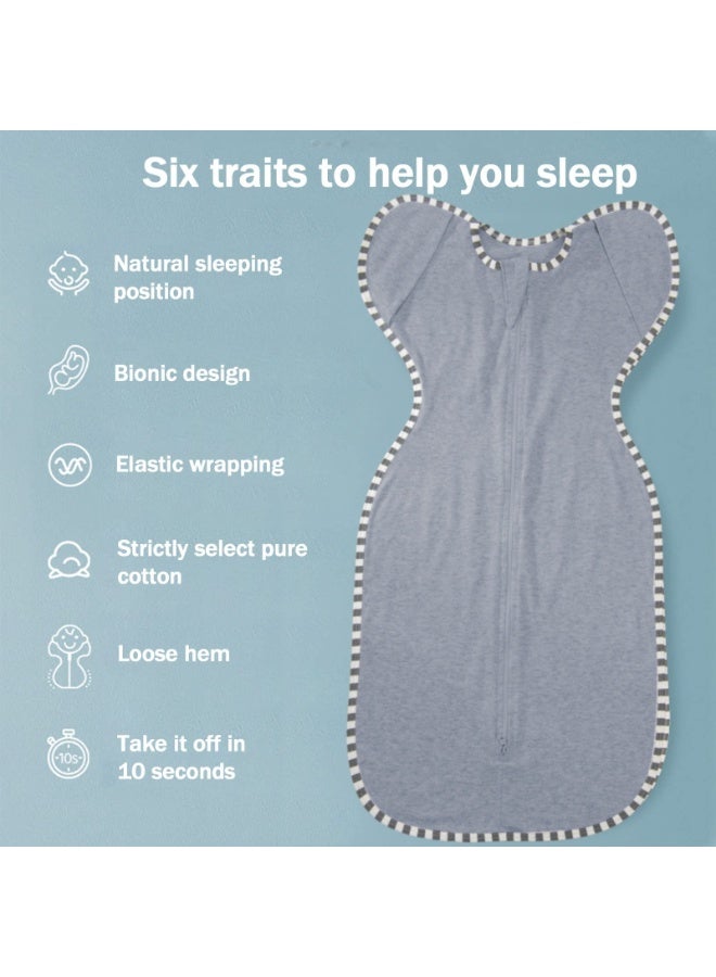 شراء جوي لفافة قماط للأطفال مقاس M، كيس نوم للأطفال، كيس نوم للأطفال مع ذراعين، لفافة قماط للأطفال حديثي الولادة بسحاب ثنائي الاتجاه، مناسب للأطفال من 5 إلى 7.5 كجم (رمادي) - Image 4