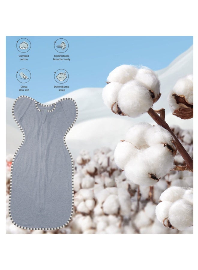 شراء جوي لفافة قماط للأطفال مقاس M، كيس نوم للأطفال، كيس نوم للأطفال مع ذراعين، لفافة قماط للأطفال حديثي الولادة بسحاب ثنائي الاتجاه، مناسب للأطفال من 5 إلى 7.5 كجم (رمادي) - Image 5