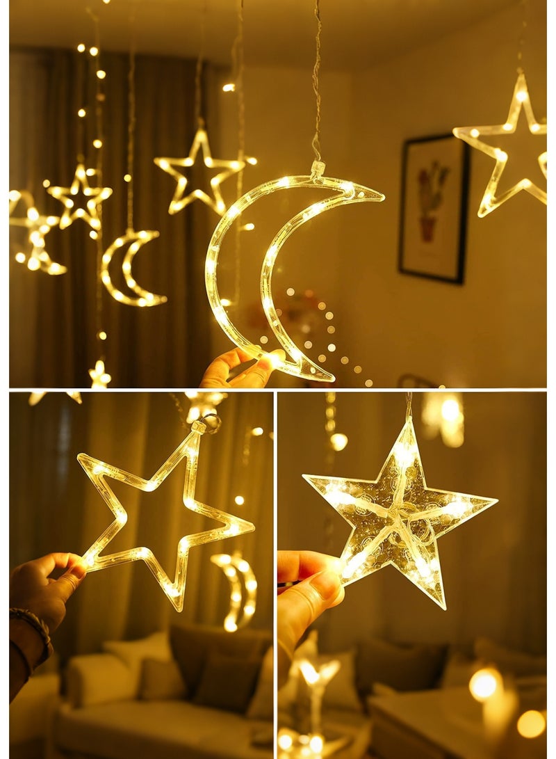 CUBEXELL 3.5M Star Moon LED Curtain Lights, Warm White USB Remote Controlled Fairy String Lights, 8 Adjustable Lighting Modes, Eid Ramadan Wedding Window Decorative Lights for Bedroom Balcony Indoor Holiday Home Decor - Image 4