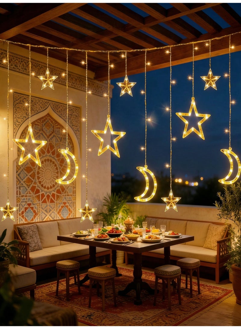 CUBEXELL 3.5M Star Moon LED Curtain Lights, Warm White USB Remote Controlled Fairy String Lights, 8 Adjustable Lighting Modes, Eid Ramadan Wedding Window Decorative Lights for Bedroom Balcony Indoor Holiday Home Decor - Image 5