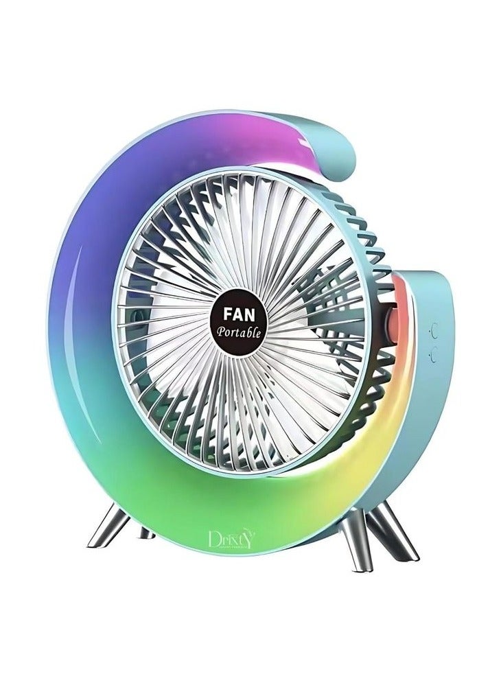 Drixty 30W Mini Rechargeable Fan with LED Light and Less Vibration USB Charging for 180 Degree Rotation, 3 Speeds and Multi-Color RGB Lighting  - Image 1