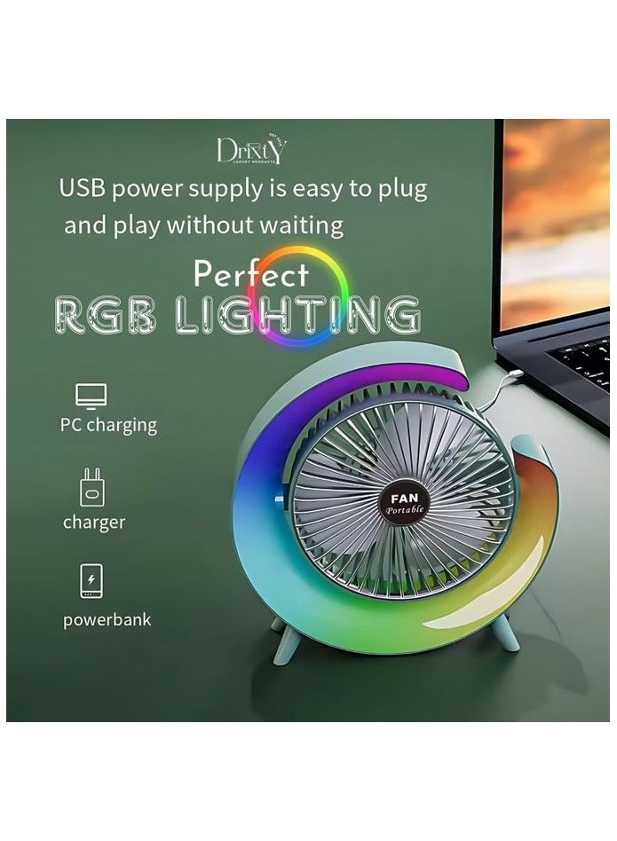 Drixty 30W Mini Rechargeable Fan with LED Light and Less Vibration USB Charging for 180 Degree Rotation, 3 Speeds and Multi-Color RGB Lighting  - Image 4