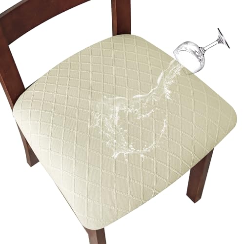 Genina Waterproof Seat Covers for Dining Room Chairs Covers Dining Chair Cover Kitchen Chair Covers (Beige, 4 Pcs) - Image 1