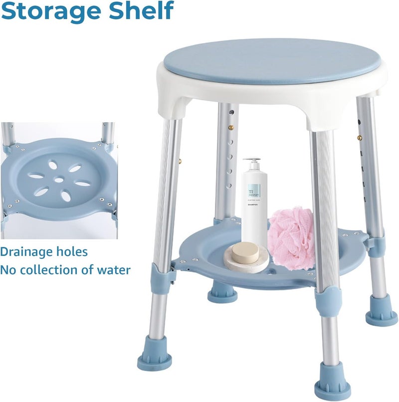 KSITEX Shower Chair Stool for Inside Shower, Small Corner Plastic Stool for Shower 300 Lb,360° Swivel Bath Shower Seat for Seniors Adults Sitting, Adjustable Bathtub Stool with Storage Tray - Image 5