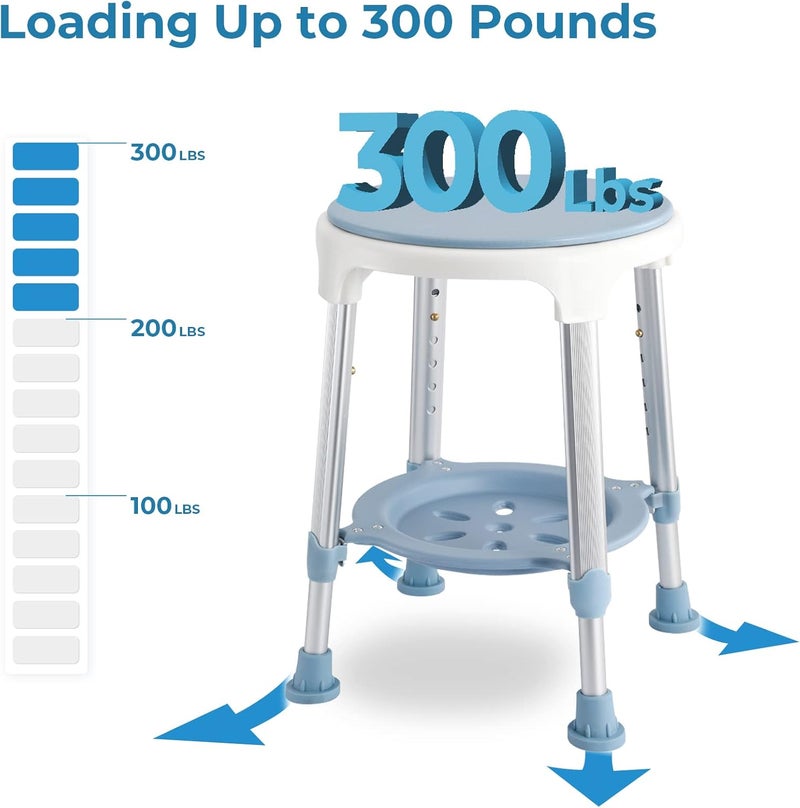 KSITEX Shower Chair Stool for Inside Shower, Small Corner Plastic Stool for Shower 300 Lb,360° Swivel Bath Shower Seat for Seniors Adults Sitting, Adjustable Bathtub Stool with Storage Tray - Image 4