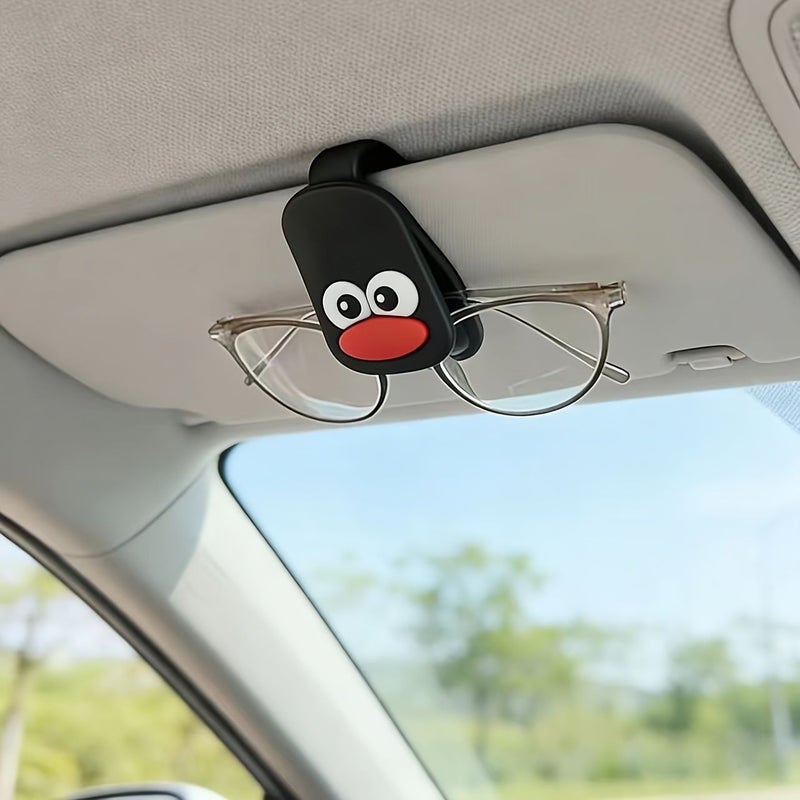 Grey PVC Car Sun Visor Glasses Clip With Sausage Lips Big Eyes Pattern - Image 1