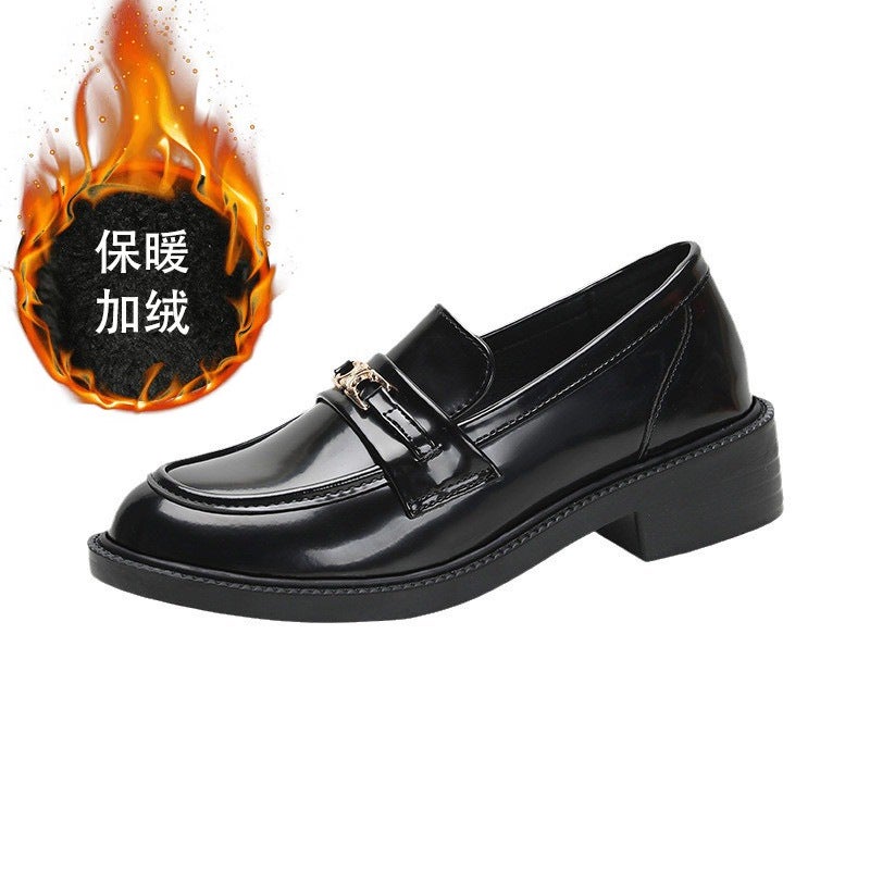Grape Mom Studiolee Height Increasing Small Size British Style Thick Heeled Fleece-Lined Platform-Soled Lefu Single-Layer Shoes Women'S Leather Shoes - Image 1