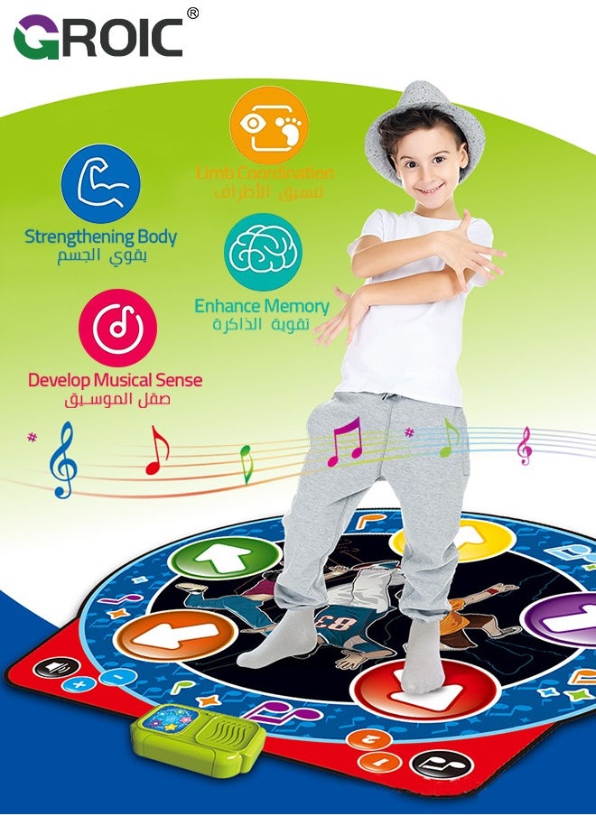 GROIC - Dance Mat for Kids-GROIC Music Dance Pad-5 Music, 5 Keys and 2 Game Modes, Dancing Challenge Toys with Light Up, Adjustable Volume, Interactive Dancing Game Play Mat, Gift for Girls Boys Ages 3+ - Image 1