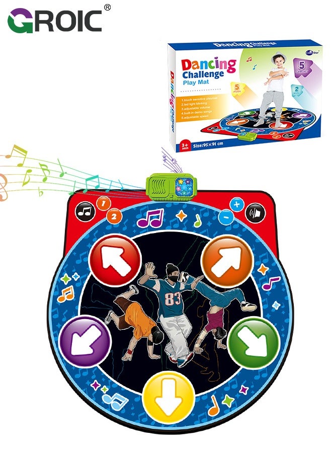 GROIC - Dance Mat for Kids-GROIC Music Dance Pad-5 Music, 5 Keys and 2 Game Modes, Dancing Challenge Toys with Light Up, Adjustable Volume, Interactive Dancing Game Play Mat, Gift for Girls Boys Ages 3+ - Image 1