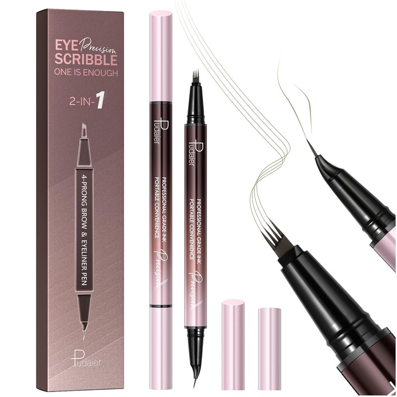 pudaier 2 Pack Curved Eyebrow Pen 2 in 1 Dual Ended Microblading Eyebrow Pencils for Women Waterproof and Last All Day 4 Tip Brow Pencil with Precise Tip for Natural and Hair Like Brows Truffle