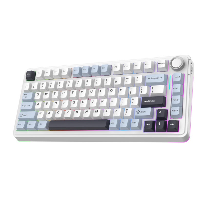 EPOMAKER EA75 75% RGB Gaming Mechanical Keyboard, 2.4GHz/Type-C/BT Creamy Wireless Keyboard with Knob, Shine Through PBT Keycaps, Hot Swappable for Gamers (Light Blue, Graywood V3 Switch) - Image 1