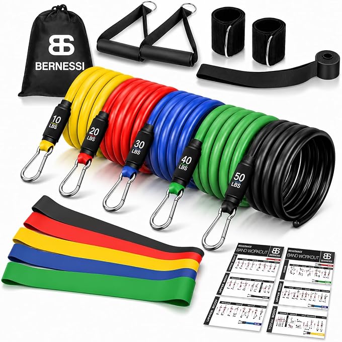 Bernessi Set Of 16Pcs Resistance Bands For Workout Kit Men & Women Up To 150 Lbs, Exercise Resistance Tubes Set Workout Bands With Door Anchor Handles Legs Ankle Straps For Training Home Shape Body - Image 4