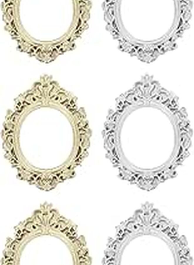 Vintage Resin Picture Frames 6pcs Set Gold Silver Oval Photo Display Decor - Image 1