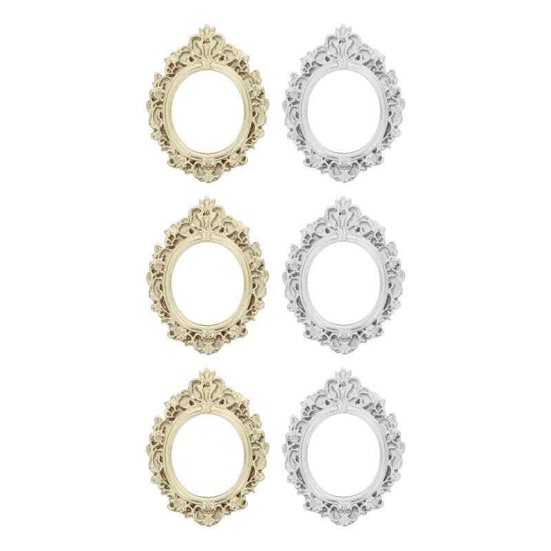 Vintage Resin Picture Frames 6pcs Set Gold Silver Oval Photo Display Decor - Image 2