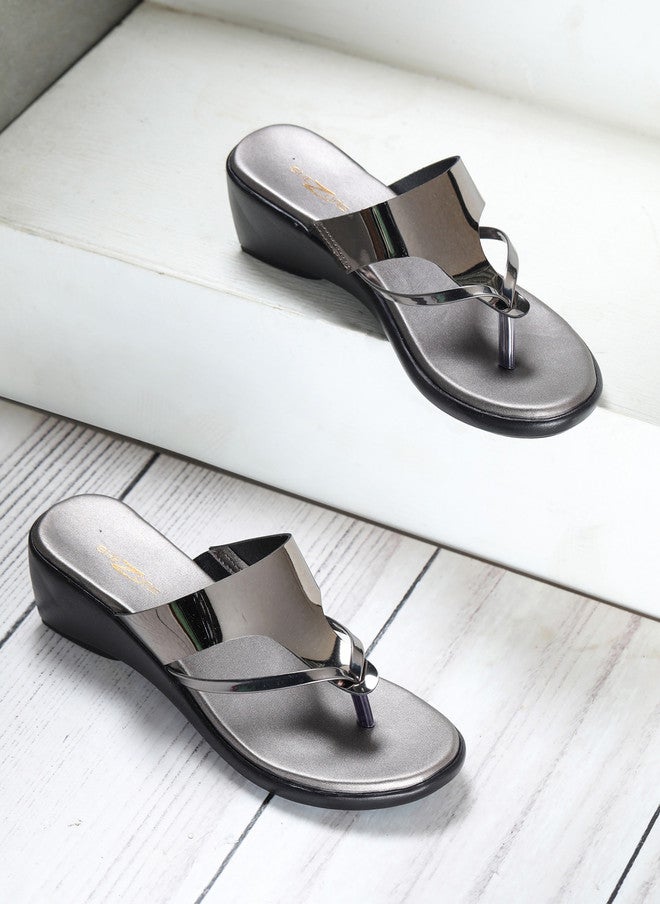 She Zone Grey Wedge Sandals for Women - Image 1