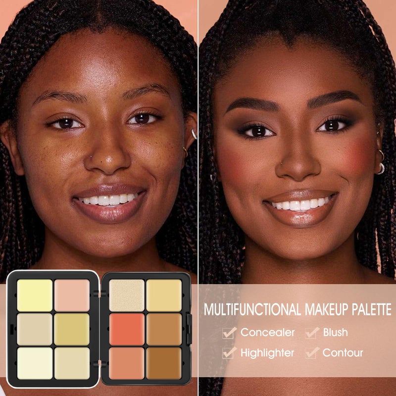 LSxia 12 Colors Cream [Blush Contour Concealer Highlighter] Makeup Palette for Cheeks - All in One Makeup Palette Kit with Brush, Long Wearing Waterproof Blendable Face Make Up Pallete (#04) - Image 3