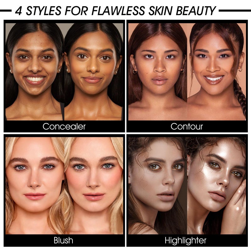 LSxia 12 Colors Cream [Blush Contour Concealer Highlighter] Makeup Palette for Cheeks - All in One Makeup Palette Kit with Brush, Long Wearing Waterproof Blendable Face Make Up Pallete (#04) - Image 4