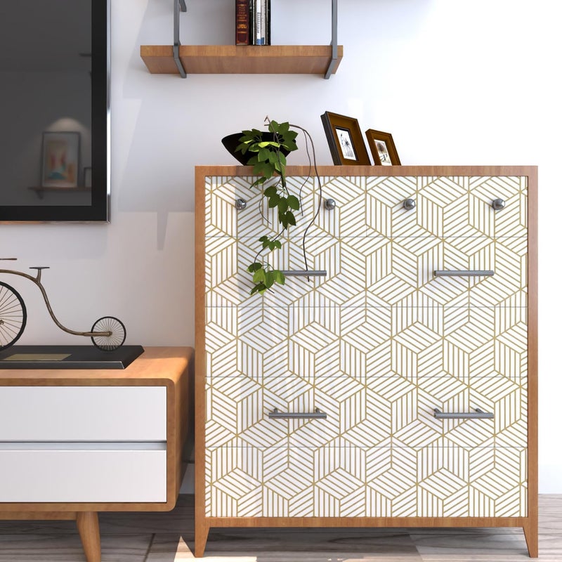 MelunMer Gold Geometric Wallpaper Peel and Stick 512In L 17.7In W Self Adhesive Removable Wallpaper for Bedroom/Bathroom Waterproof Gold/White Contact Paper Hexagon Modern Contact Paper for Cabinets - Image 4