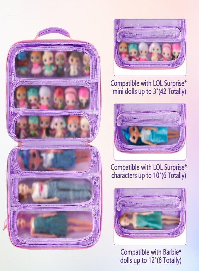 GRAOSO Doll Carrying Case Compatible with LOL Surprise Dolls All, Display Storage for Doll Organizer with 7 Clear Zipper Pockets and a Handle Strap & Shoulder Strap, Purple, Bag Only (Patented Design) - Image 2