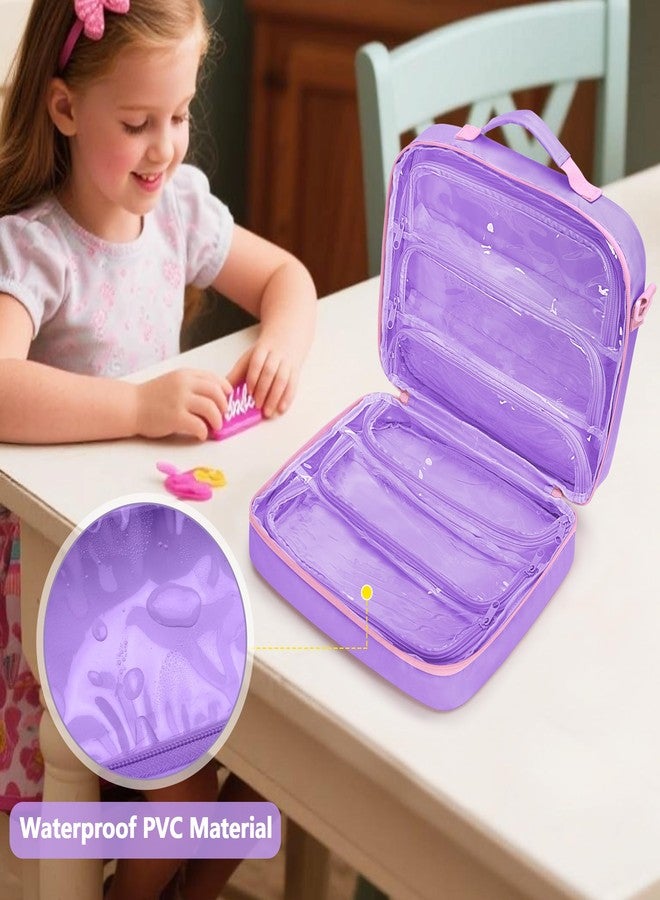 GRAOSO Doll Carrying Case Compatible with LOL Surprise Dolls All, Display Storage for Doll Organizer with 7 Clear Zipper Pockets and a Handle Strap & Shoulder Strap, Purple, Bag Only (Patented Design) - Image 4