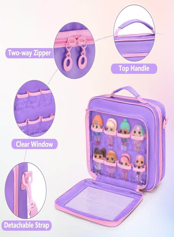 GRAOSO Doll Carrying Case Compatible with LOL Surprise Dolls All, Display Storage for Doll Organizer with 7 Clear Zipper Pockets and a Handle Strap & Shoulder Strap, Purple, Bag Only (Patented Design) - Image 3