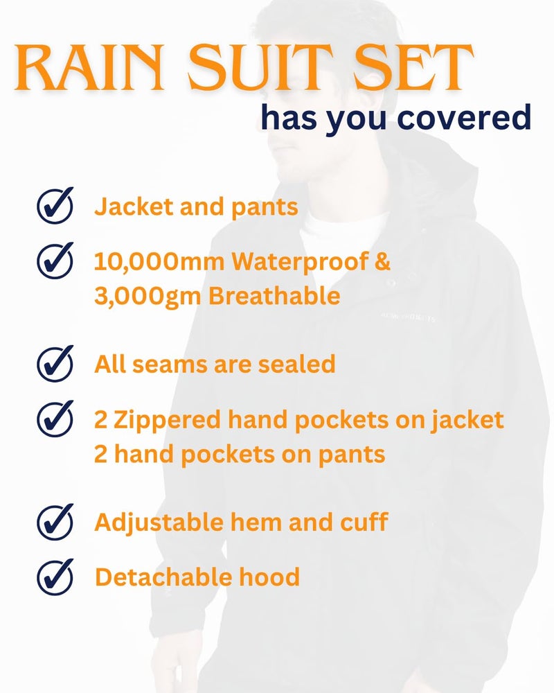 Acme Projects Rain Suit (Jacket + Pants), 100% Waterproof, Breathable, Taped Seam, 10000mm/3000gm, YKK Zipper (Men's, XX-Large, Black) - Image 3