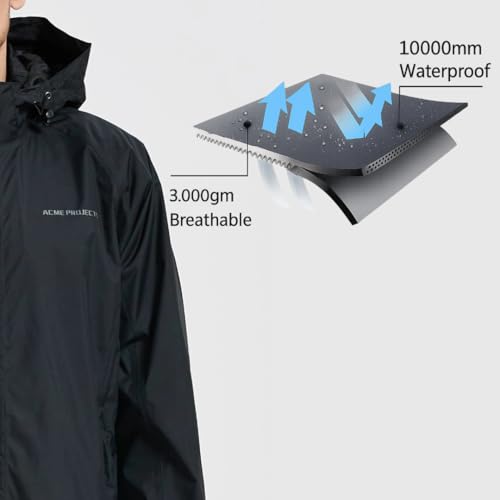 Acme Projects Rain Suit (Jacket + Pants), 100% Waterproof, Breathable, Taped Seam, 10000mm/3000gm, YKK Zipper (Men's, XX-Large, Black) - Image 2