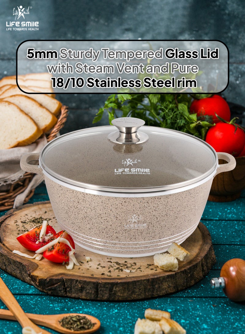 Life Smile 8-Pcs Granite Cookware Set – Non-stick Cookwares with Stainless Steel Rim, Oven-Safe Pots and Pans Set includes, Casseroles (20cm,24cm, 28cm) with Lid & 2 Silicone Kitchen Utensils (Soup Ladle, Skimmer) - Image 4