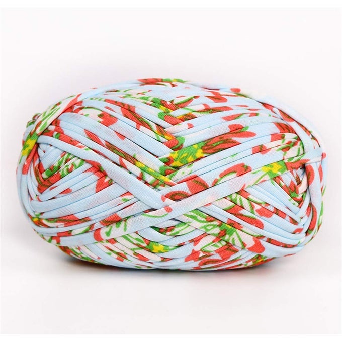 1 PCS COLORFUL TSHIRT YARN KNITTING YARN FABRIC CROCHET CLOTH FOR DIY KNITTED FABRIC ART 58 BLUE FLOWER