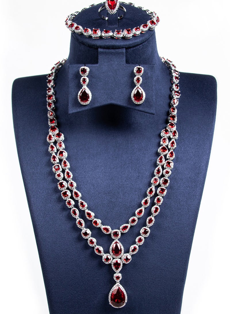 Mark Fairwhale Double layer Water Drop Bridal Necklace Simple, Exquisite, Elegant Multi layer Necklace Four Piece Set  - Image 1